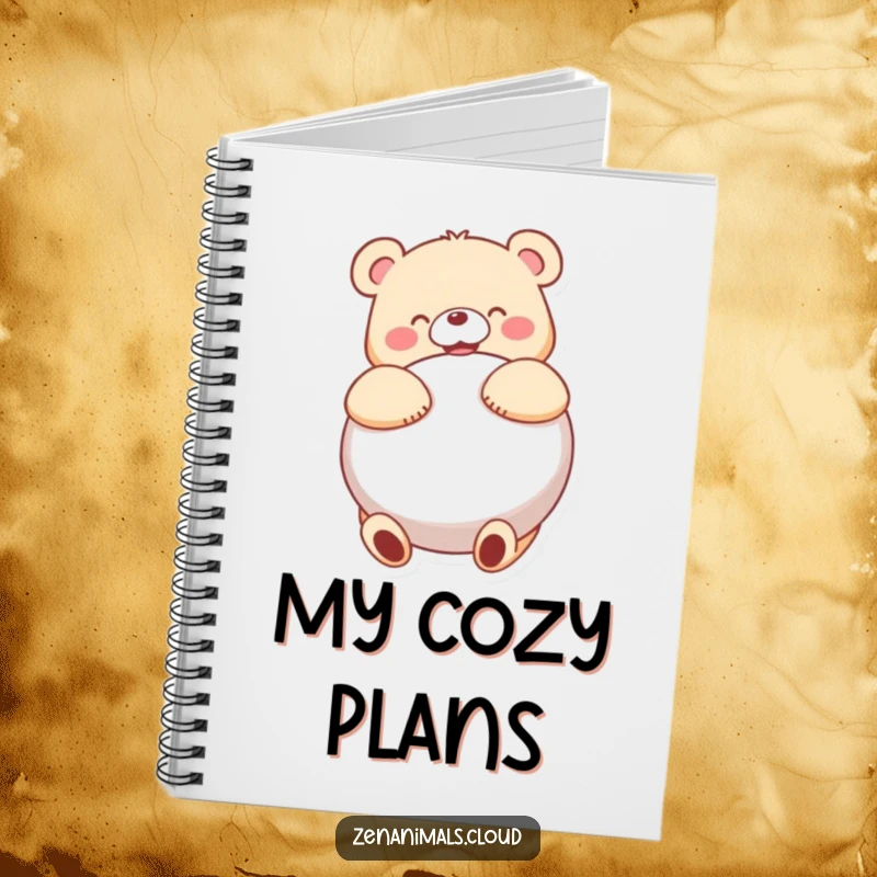 Funny bear character hugging a cushion with delight, ready to inspire notes in this humorous journal.