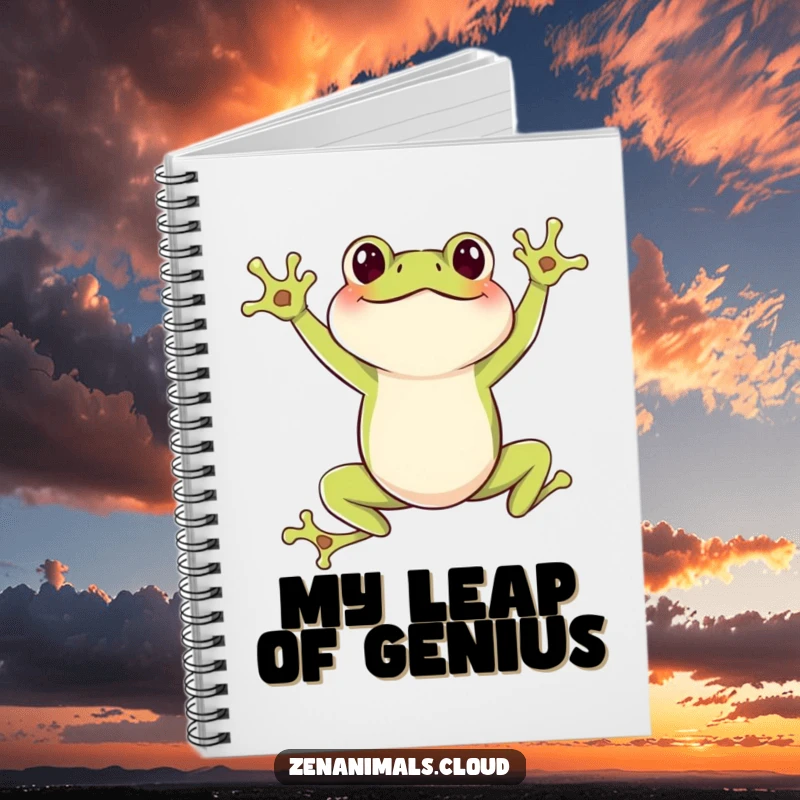 Funny Frog Notebook: A lined notebook with a cover showing a joyful frog in a leaping pose, for energetic note-taking.