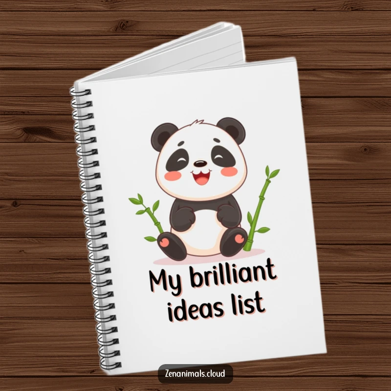 Funny notebook with a smiling panda juggling bamboo shoots, perfect for capturing notes with a humorous touch.