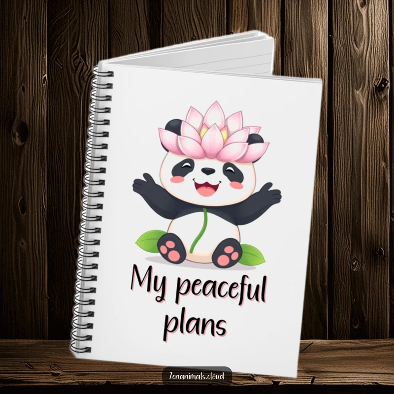 Funny panda lotus notebook, cover art of a panda balancing a flower, ideal for jotting down peaceful thoughts.