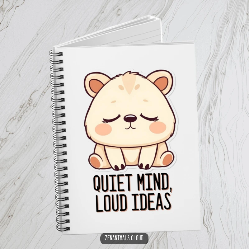 Funny animal breathing deeply with eyes closed, a humorous notebook for peace.