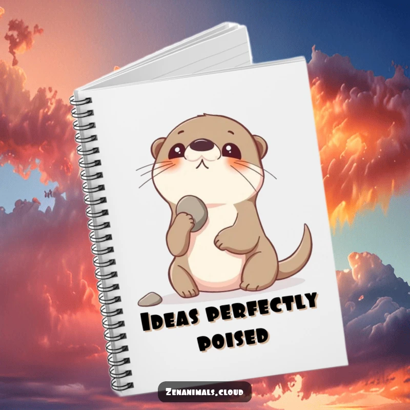 Funny playful otter balancing a pebble on its nose, looking up, ideal for note-taking.
