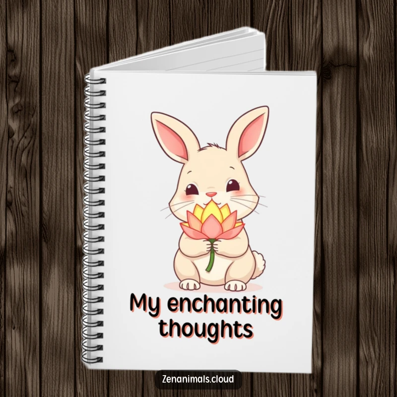 Funny Rabbit Notebook: Curious rabbit holding a glowing lotus flower, nose twitching, a humorous journal.