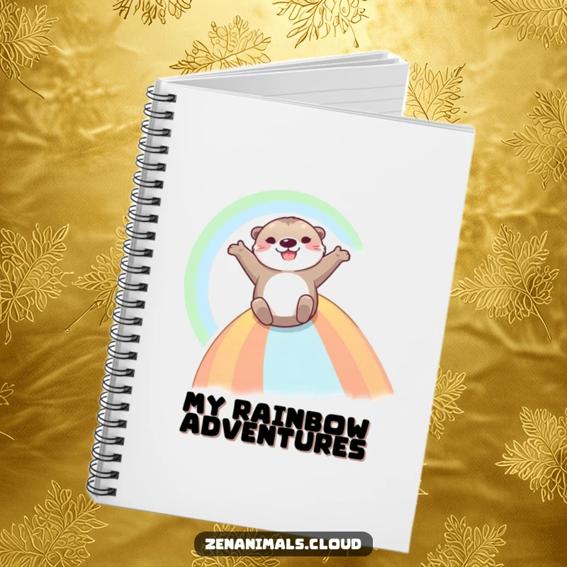 Funny Otter Notebook: A joyful otter slides down a vibrant rainbow, arms spread, inspiring creative thoughts and happy journaling.