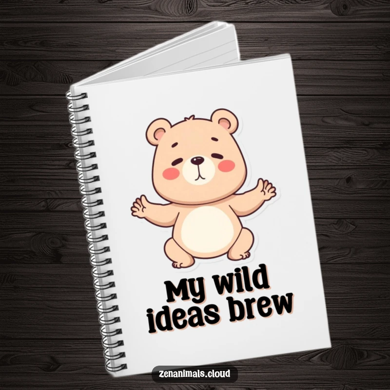 Funny Notebook with a determined bear in a yoga pose, ideal for funny journaling and fitness notes.
