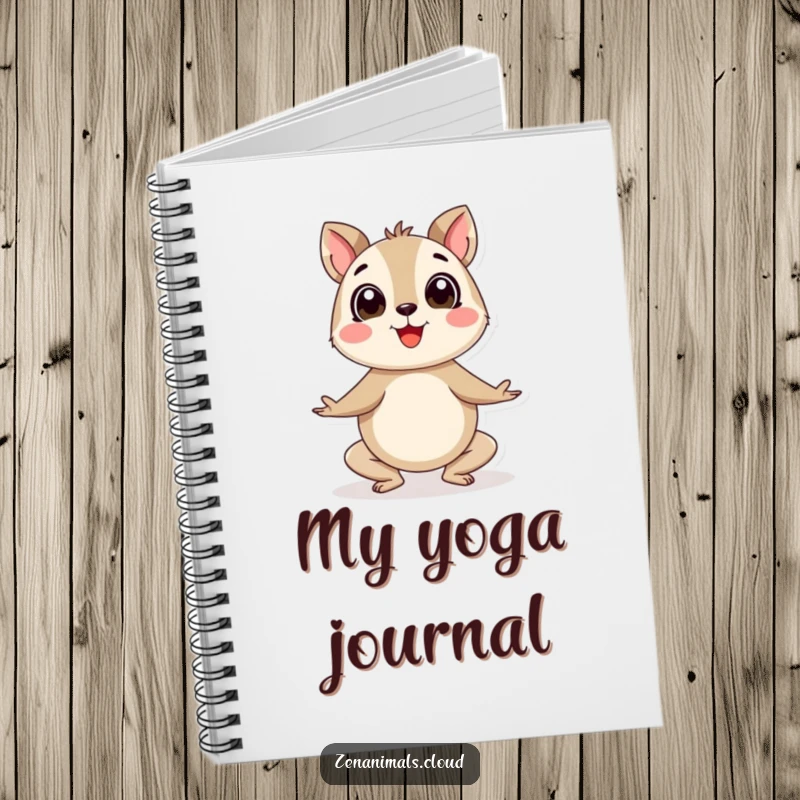 Funny yoga animal notebook with a round, happy creature performing an enthusiastic yoga pose, ideal for documenting fitness and wellness.