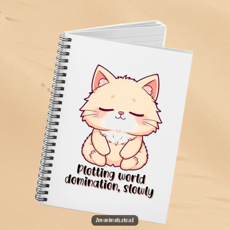 Funny Cat Notebook: A fluffy cat meditating peacefully, eyes closed, with a subtle smile, perfect for journaling and creative thoughts.