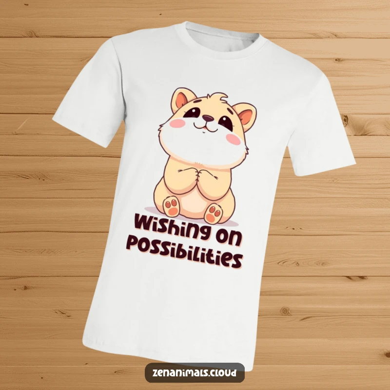 Funny animal with clasped paws looking upwards dreamily, perfect for a funny t-shirt.