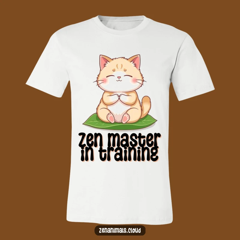 Funny Meditating Cat T-Shirt: Fluffy Zen Kitty on Leaf, Hilarious Gift for Peace Seekers