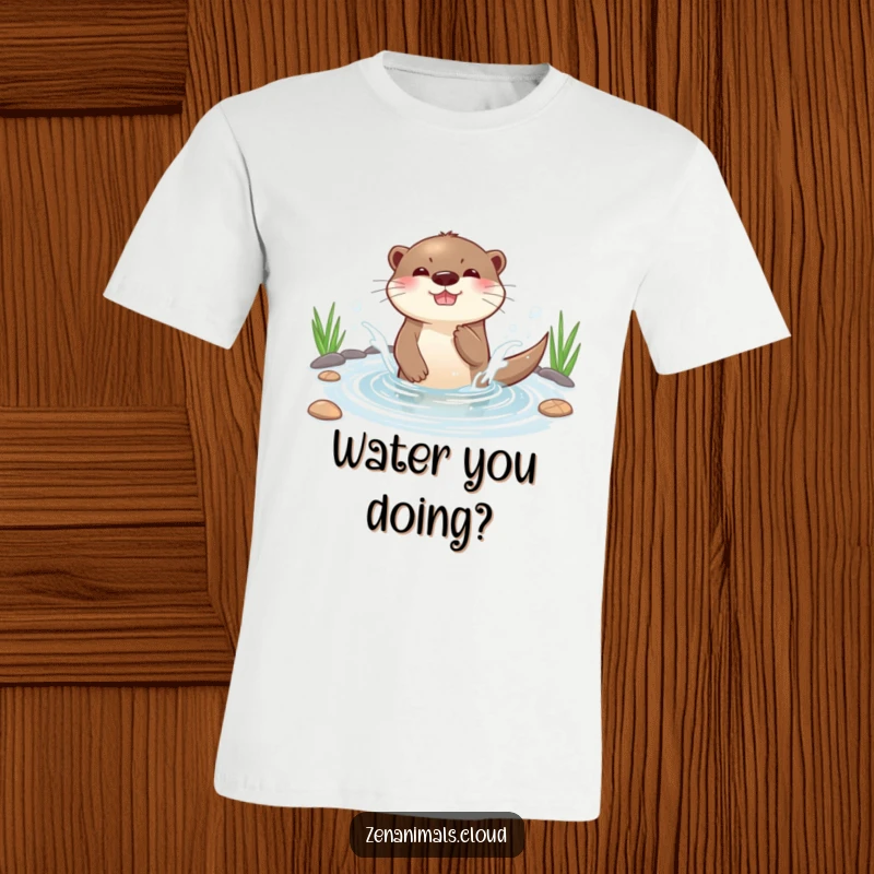 Funny playful otter splashing water in a serene pond with absolute glee, water fun design.
