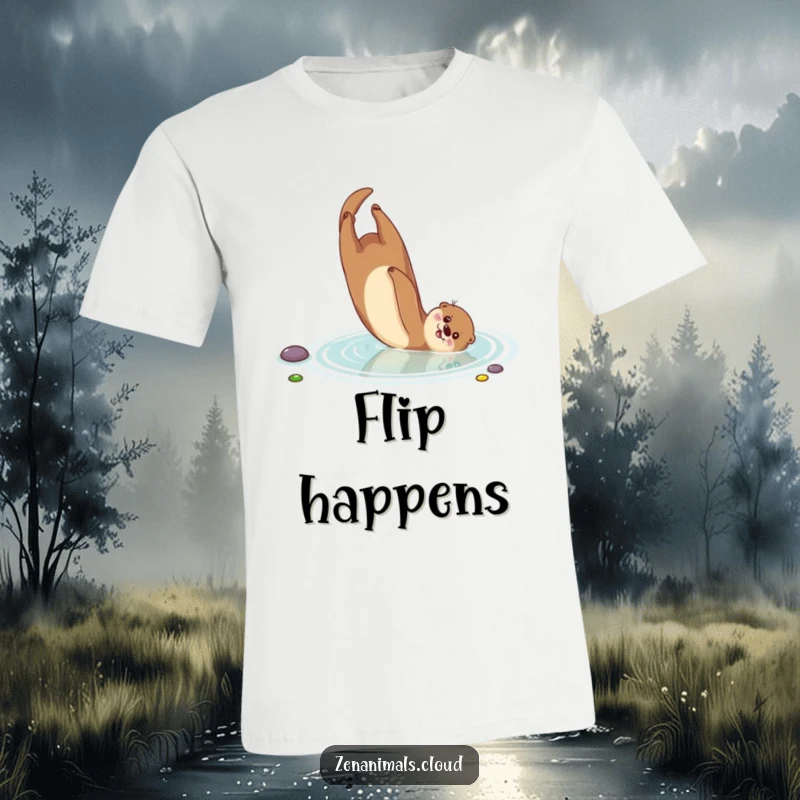 Funny Otter T-Shirt: A playful otter flips in a serene pond, capturing a moment of pure aquatic joy and humor.