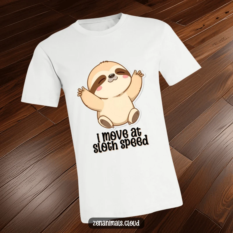 Funny Sloth T-Shirt: A humorous depiction of a sloth slowly and contentedly stretching its arms, perfect for casual wear.