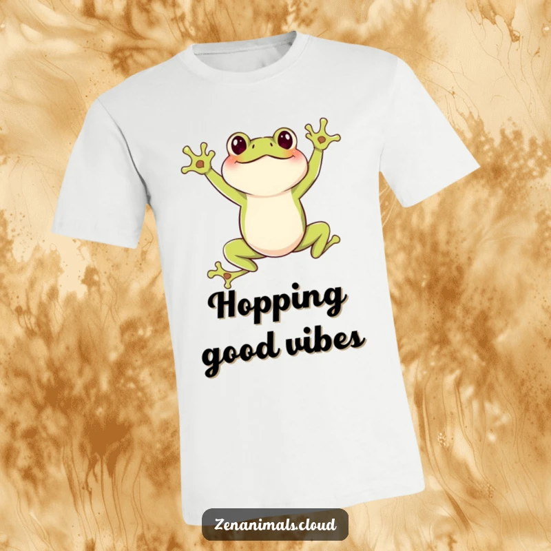 Funny Frog T-Shirt: A humorous depiction of a joyful frog in a dynamic leaping pose, perfect for expressing boundless energy.