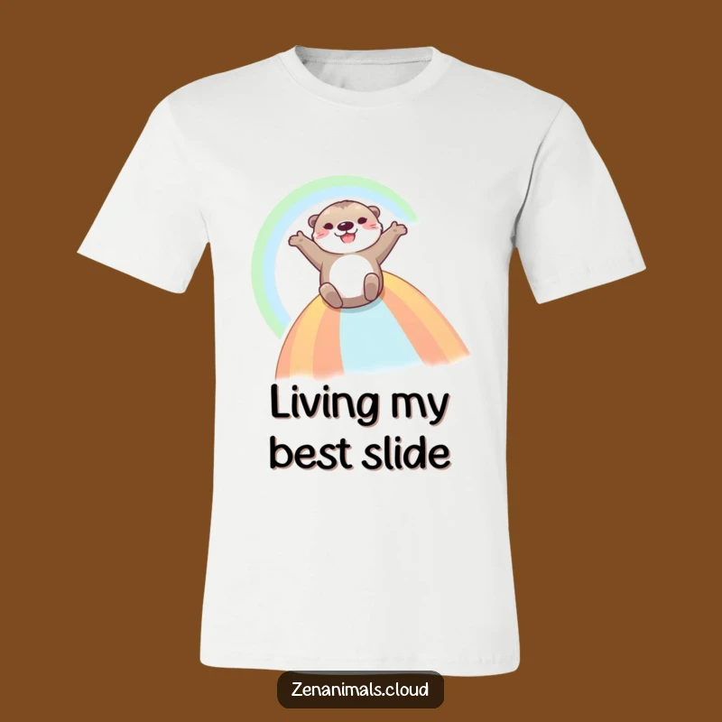 Funny Otter Rainbow Slide T-Shirt - Joyful Expression Tee for Animal Lovers