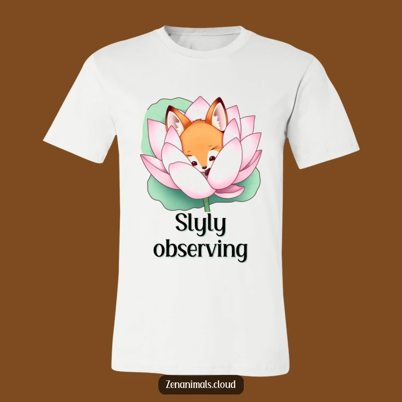 Funny Curious Fox Lotus T-Shirt: Mystical Peek Tee, Ideal Funny Gift