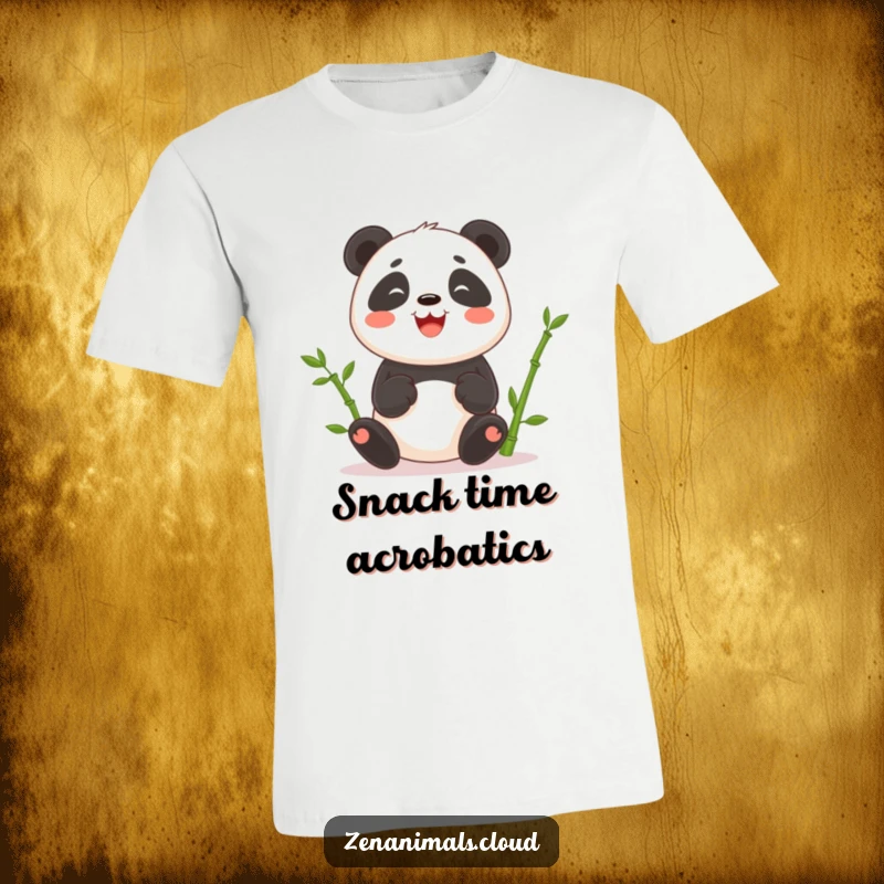 Funny t-shirt showcasing a joyful panda juggling bamboo shoots, radiating happiness and playful energy.