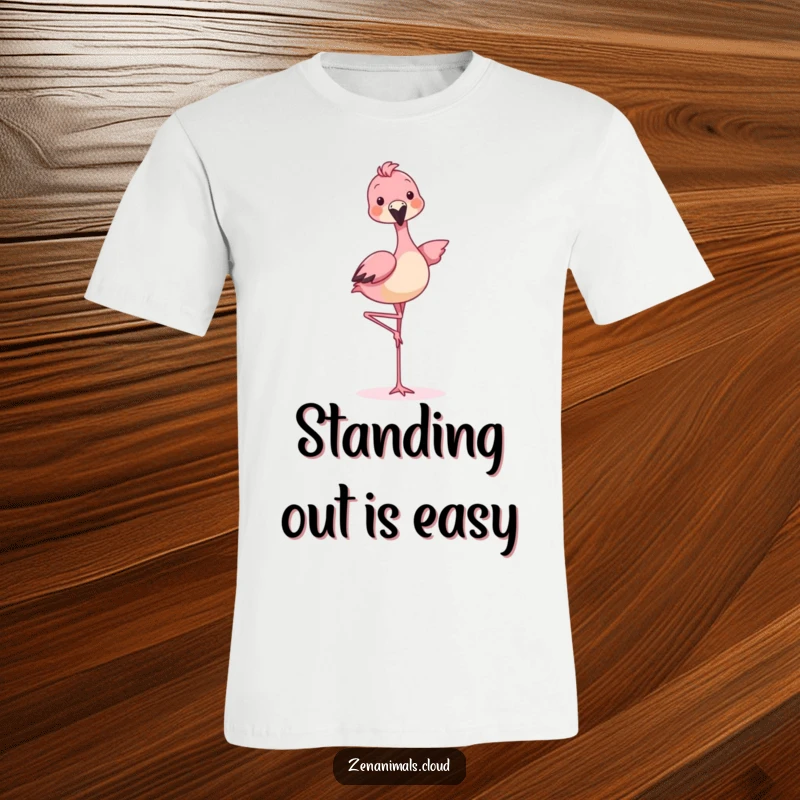 Funny animal balancing on one leg like a flamingo, a whimsical and amusing t-shirt.