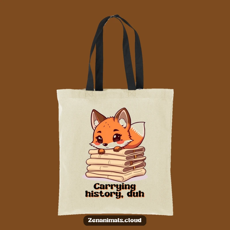 Funny Curious Fox Tote Bag - Whimsical Scroll Fox Tail Wagging Carry-All