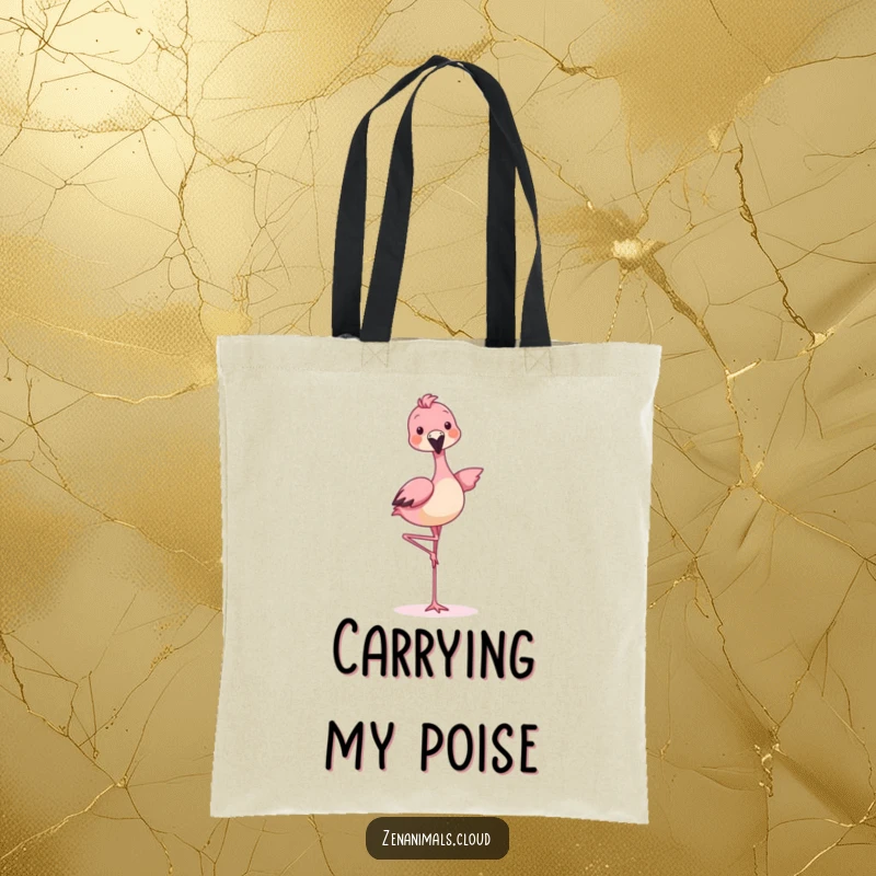 Funny animal balancing on one leg like a flamingo, a stylish and humorous tote.