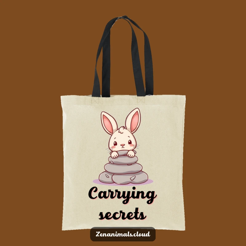 Funny Rabbit Tote Bag: Charming Peeking Bunny on River Stones, Practical Funny Gift