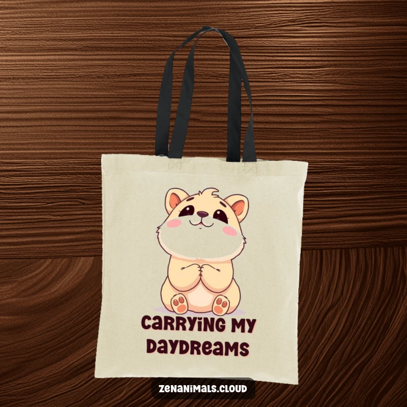 Funny animal with clasped paws looking upwards dreamily, a humorous and stylish tote.