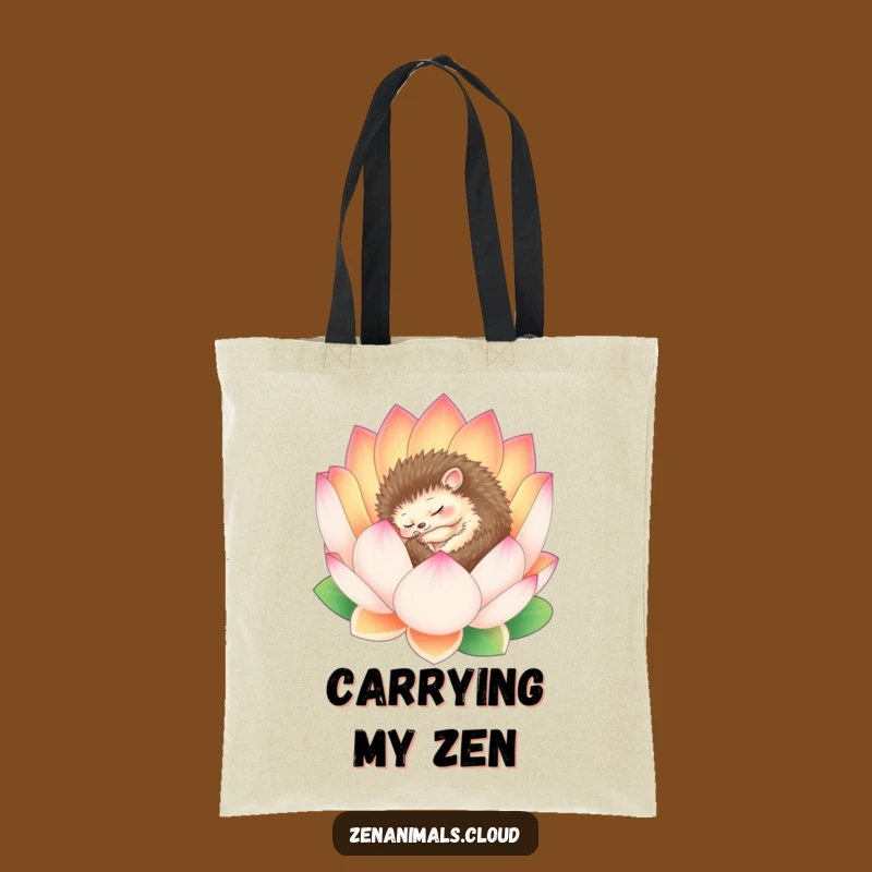 Funny Sleepy Hedgehog Lotus Tote Bag - Serene & Practical Carry-All