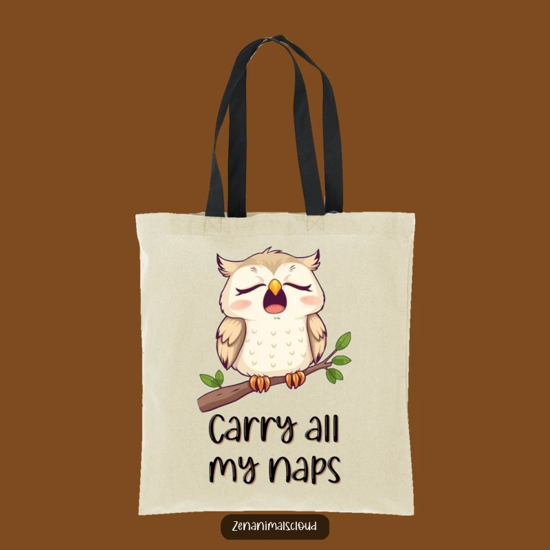 Funny Sleepy Owl Tote Bag: Wide Yawn on Branch Design, Practical Humorous Gift