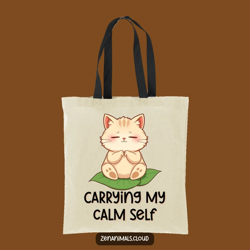 Funny Zen Cat Leaf Tote Bag - Peaceful Carry-All for Calm Souls