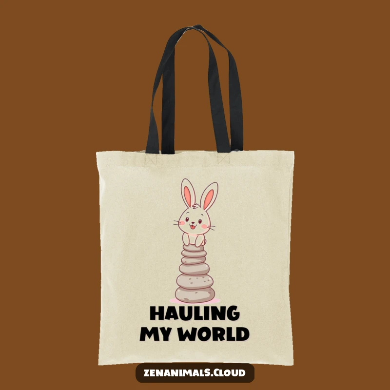 Funny Bunny Balance Tote Bag: Cheerful Pebble Stacker Design, Practical Humorous Gift